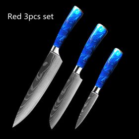 8-inch Chef Knife with Blue Resin Handle (Option: Red 3pcs set)